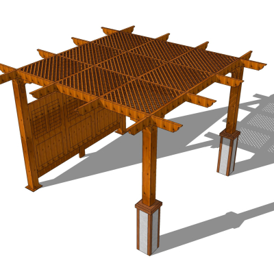现代实木廊架免费su模型(1)