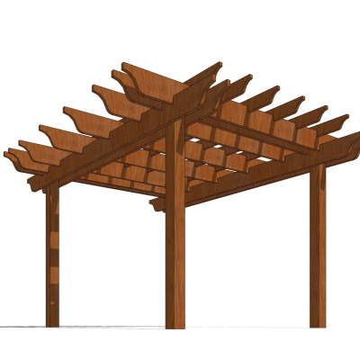 现代实木廊架免费su模型(1)