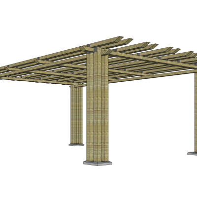 现代实木廊架免费su模型(1)