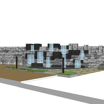 现代跌水水景墙小品免费su模型(1)