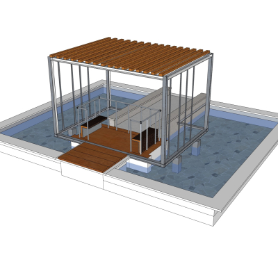 现代凉亭水池免费su模型(1)