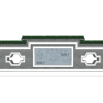 新中式景观墙免费su模型(1)
