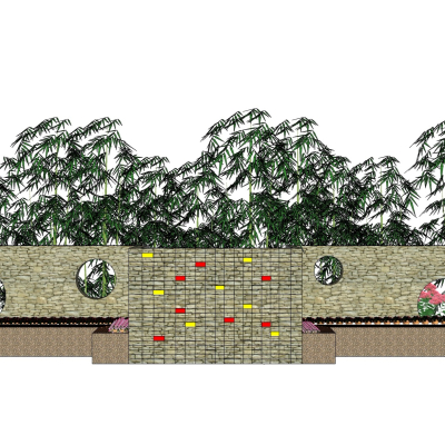 新中式景观墙免费su模型(1)