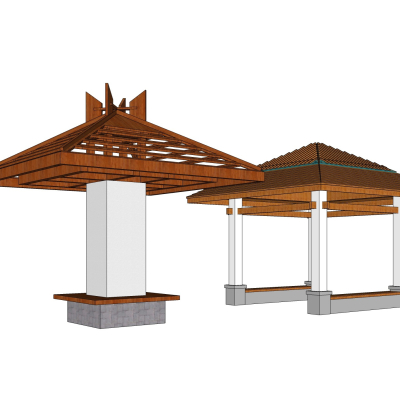 东南亚实木凉亭免费su模型(1)