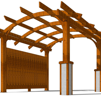 现代实木廊架免费su模型(1)