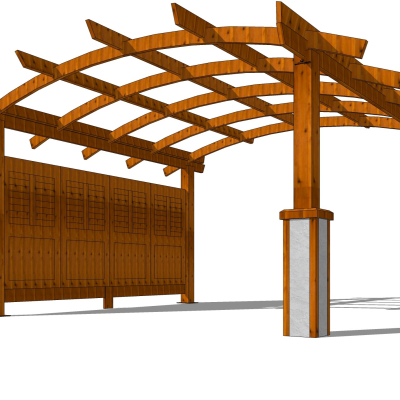 现代实木廊架免费su模型(1)