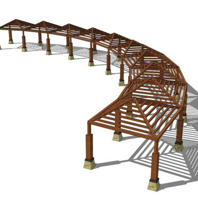现代实木廊架免费su模型(1)