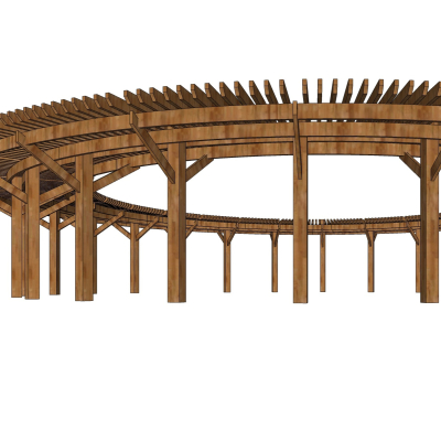 现代实木圆形廊架免费su模型(1)