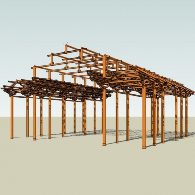 中式廊架免费su模型(1)
