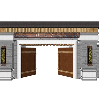 新中式庭院大门免费su模型(1)