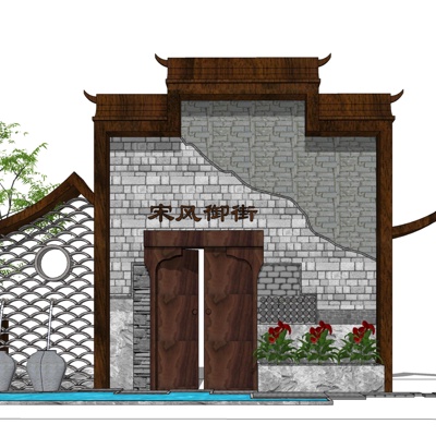 新中式门头构件免费su模型(1)
