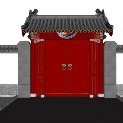 中式实木板门免费su模型(1)