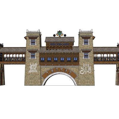 中式风景区门头免费su模型(1)