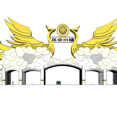 中式小区入口大门免费su模型(1)