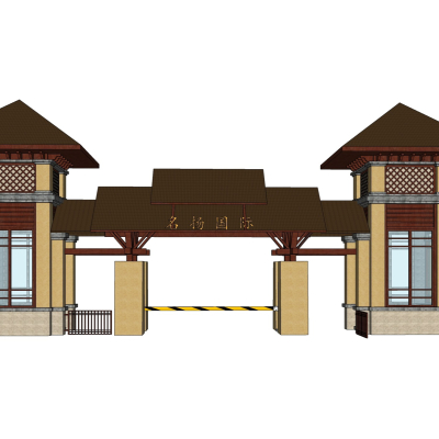 新中式小区门头su模型免费(1)