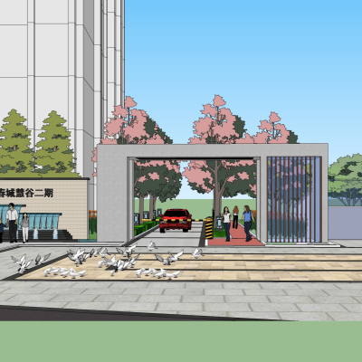 现代小区门头免费su模型(1)