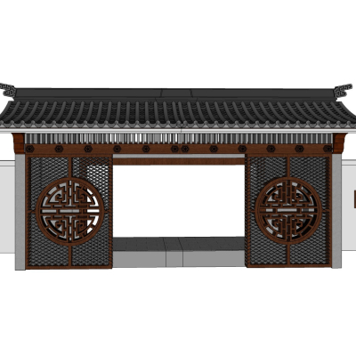 中式庭院入户门免费su模型(1)