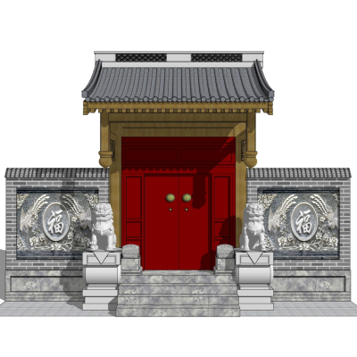中式庭院入户门免费su模型(1)