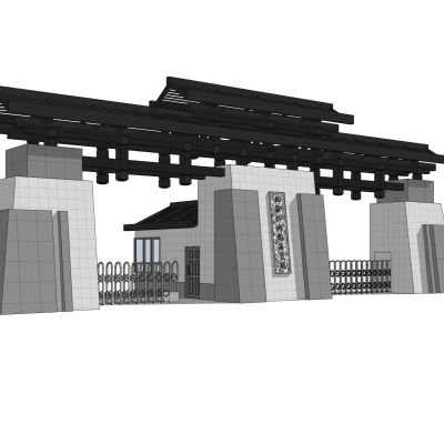 中式小区大门入口免费su模型(1)