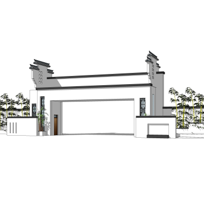 中式小区大门入口免费su模型(1)