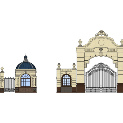 欧式古典小区门头免费su模型(1)