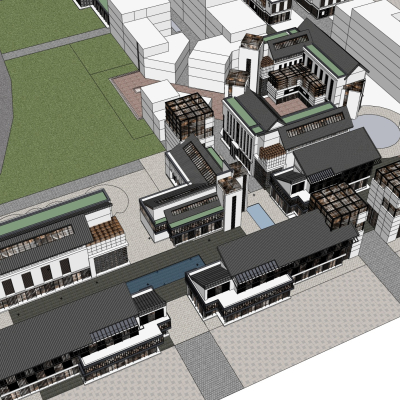 新中式商业街免费su模型(1)