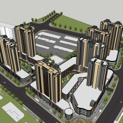 现代商业街规划免费su模型