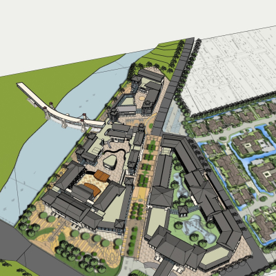 中式商业街规划免费su模型(1)