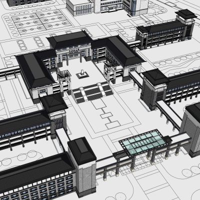 新中式教学楼免费su模型