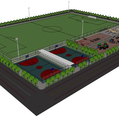 现代足球场免费su模型(1)