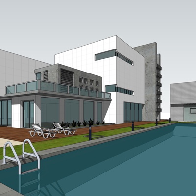 现代庭院游泳池免费su模型(1)