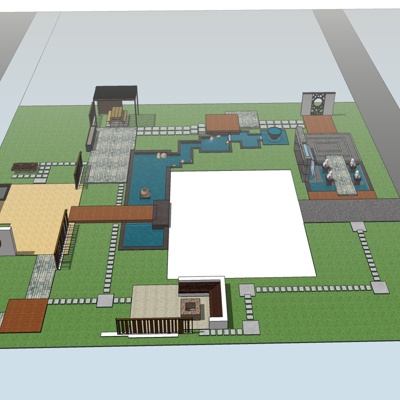 新中式庭院景观免费su模型(1)