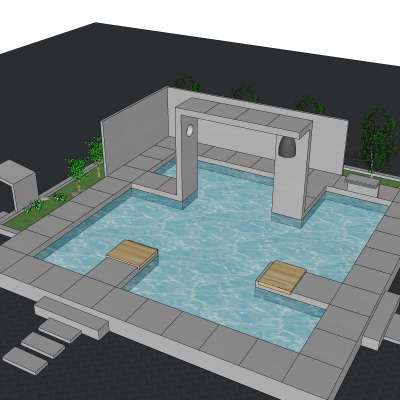 现代庭院游泳池免费su模型(1)