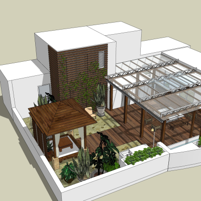 日式阳台花园免费su模型(1)