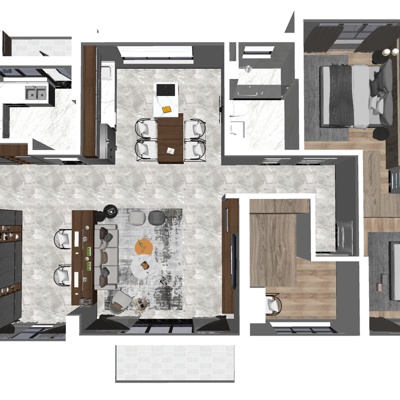 现代公寓整装免费su模型(1)