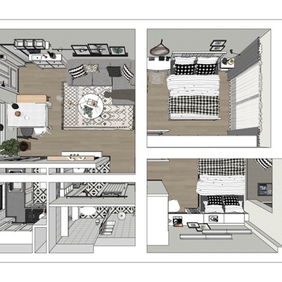 现代公寓整体家装免费su模型(1)