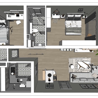 现代公寓整体家装免费su模型(1)