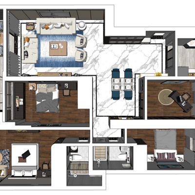 现代公寓整体家装免费su模型(1)