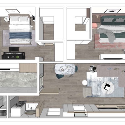 现代公寓整体家装免费su模型(1)