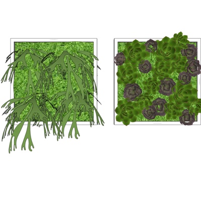 现代绿植背景墙免费su模型(1)