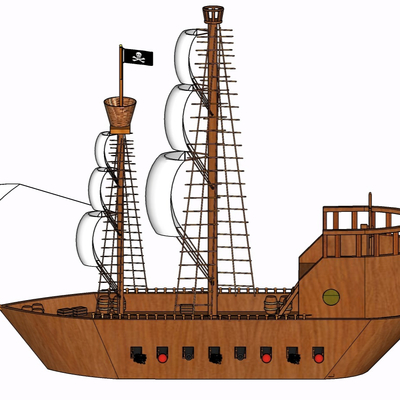 现代实木帆船免费su模型(1)