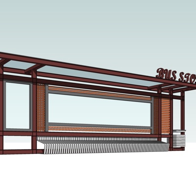 新中式公交站免费su模型(1)