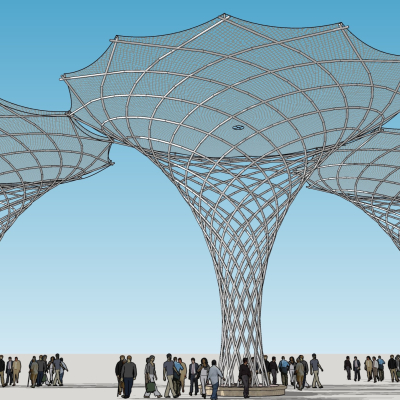 现代张拉膜雨棚免费su模型(1)