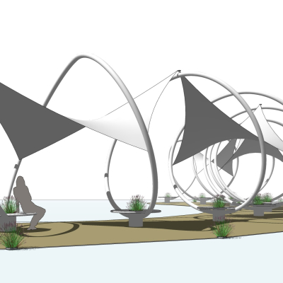 现代张拉膜雨棚免费su模型(1)
