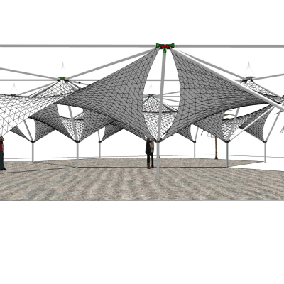 现代张拉膜雨棚免费su模型(1)