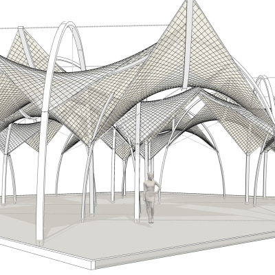 现代张拉膜雨棚免费su模型(1)