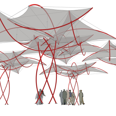 现代张拉膜雨棚免费su模型(1)