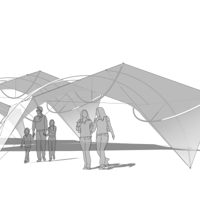 现代张拉膜雨棚免费su模型(1)