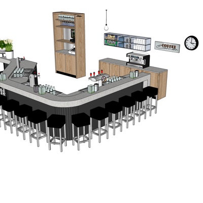 现代吧台桌椅免费su模型(1)