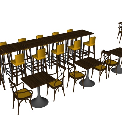 现代铁艺吧台吧台椅免费su模型(1)